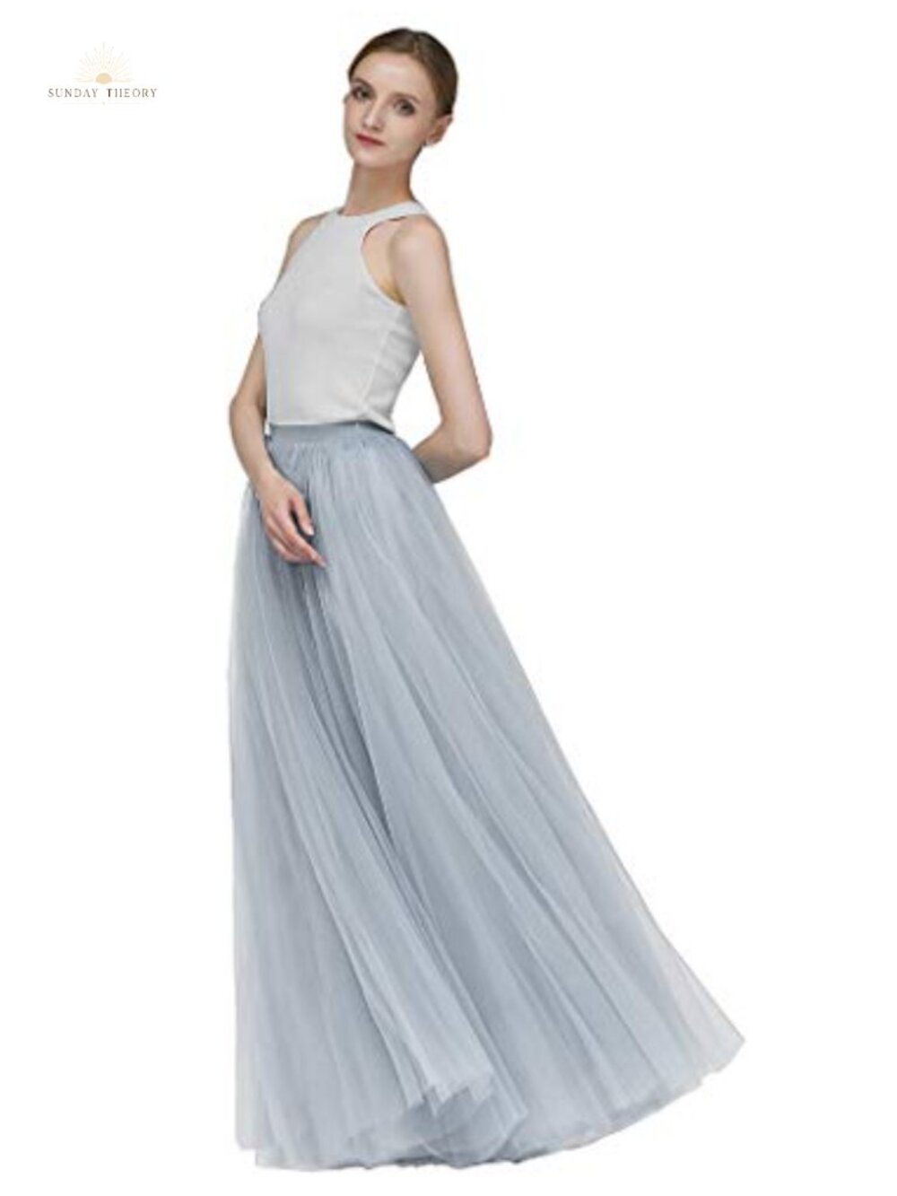 A-Line High Waisted Tulle Maxi Skirt Wedding Prom Evening Party